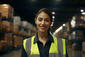 mexicano latín americano Hispano almacén trabajador en distribución entrega centro. almacén paquete supervisor. ai generativo foto