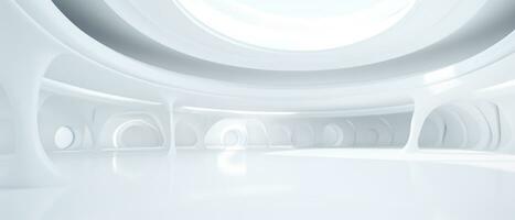 Empty futuristic white room with copy space for presentation product. AI generative photo