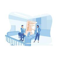Business people discussing sanctions list with a law gavel on the background, flat vector modern illustration