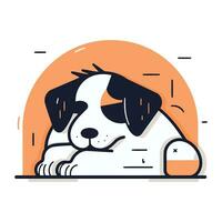 Cute dog sleeping. Vector illustration in flat linear design style.