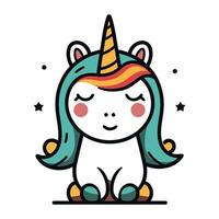 linda unicornio aislado en blanco antecedentes. vector ilustración en dibujos animados estilo.