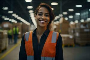 mexicano latín americano Hispano almacén trabajador en distribución entrega centro. almacén paquete supervisor. ai generativo foto