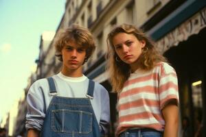 nostálgico París paseo amigos en el encantador calles de el Años 90. ai generativo foto