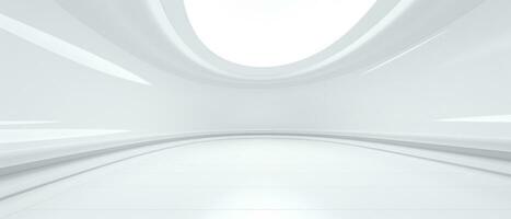 Empty futuristic white room with copy space for presentation product. AI generative photo