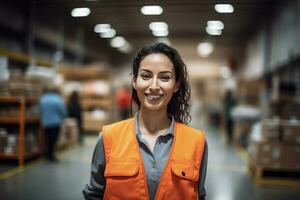 mexicano latín americano Hispano almacén trabajador en distribución entrega centro. almacén paquete supervisor. ai generativo foto