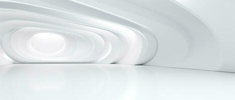 Empty futuristic white room with copy space for presentation product. AI generative photo