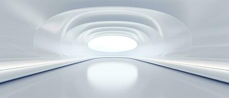 Empty futuristic white room with copy space for presentation product. AI generative photo