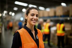 mexicano latín americano Hispano almacén trabajador en distribución entrega centro. almacén paquete supervisor. ai generativo foto