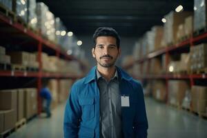 mexicano latín americano Hispano almacén trabajador en distribución entrega centro. almacén paquete supervisor. ai generativo foto