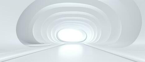 Empty futuristic white room with copy space for presentation product. AI generative photo