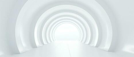 Empty futuristic white room with copy space for presentation product. AI generative photo