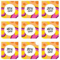 SET SALE TAG BADGE TEMPLATE FLAT COLOR DESIGN. OFFER WITH DIFFERENT DISCOUNT FROM 10, 20, 30, 40, 50, 60, 70, 80, 90 PERCENT OFF.MODERN DESIGN VECTOR FOR YOUR BUSINESS