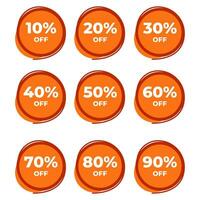 SET SALE TAG BADGE TEMPLATE FLAT COLOR DESIGN. OFFER WITH DIFFERENT DISCOUNT FROM 10, 20, 30, 40, 50, 60, 70, 80, 90 PERCENT OFF.MODERN DESIGN VECTOR FOR YOUR BUSINESS