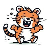 Cute tiger running. Vector illustration in doodle style.