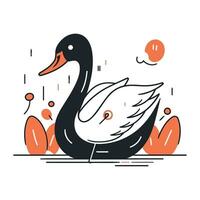 Vector illustration of a black swan on a white background. Cute flat style.