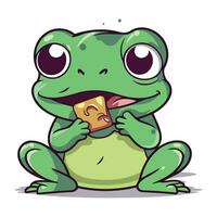 Frog with a piece of bread in his hand. Vector illustration.