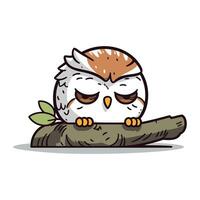 Cute owl sitting on a branch. Vector illustration isolated on white background.