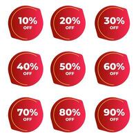 SET SALE TAG BADGE TEMPLATE GRADIENT COLOR DESIGN. OFFER WITH DIFFERENT DISCOUNT FROM 10, 20, 30, 40, 50, 60, 70, 80, 90 PERCENT OFF.MODERN DESIGN VECTOR FOR YOUR BUSINESS