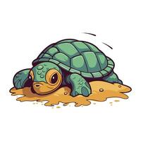 Cartoon turtle on the sand. Vector illustration isolated on white background.