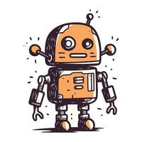 Cute cartoon robot. Vector illustration. Isolated on white background.