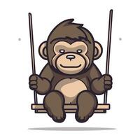 Monkey sitting on a swing. Vector illustration in cartoon style.