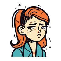 Vector illustration of a woman with a sore throat and a headache.