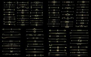 Golden color page Divider And Design Elements. Set of Various Simple Black Divider Design, Assorted Divider Collection Template Vector. Collection of floral dividers elements mega decoration vector