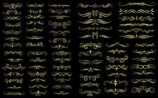 Golden color page Divider And Design Elements. Set of Various Simple Black Divider Design, Assorted Divider Collection Template Vector. Collection of floral dividers elements mega decoration vector