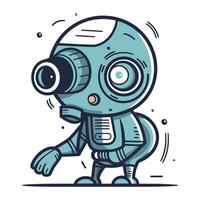 Cute cartoon robot character. Vector illustration. Isolated on white.