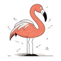 Flamingo. Hand drawn vector illustration in cartoon comic style.