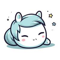 Cute little kawaii unicorn with eyes closed. Vector illustration.