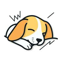 Beagle dog sleeping. doodle vector illustration. Isolated on white background.