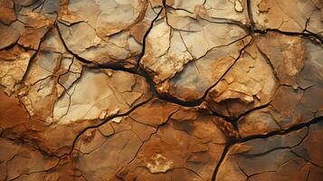 A dry river bed with deep cracks and rough soil in warm tones HD texture background. Highly Detailed AI Generative photo