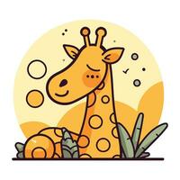 Cute cartoon giraffe. Vector illustration in flat linear style.