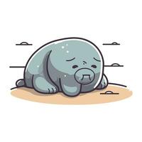 Cute seal sleeping on the sand. Vector illustration in cartoon style.