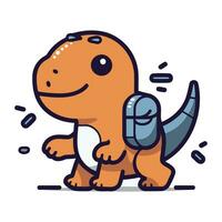 Cute dinosaur with headphones. Vector illustration in doodle style.