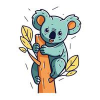 Cute cartoon koala sitting on a tree. Vector illustration.