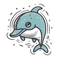 Cute cartoon dolphin. Vector illustration in doodle style.