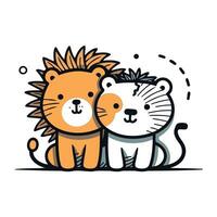 Lion and lion. Cute cartoon animals. Vector illustration.