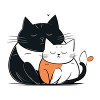 Cute cat and cat sleeping. Vector illustration in cartoon style.