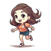 Running girl. Cartoon vector illustration. Isolated on white background.