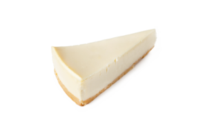 Slice of classical cheesecake new york vanilla on  invisible background isolated back view png