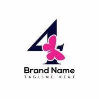resumen 4 4 letra moderno inicial marcas de letras logo diseño con mariposa icono vector