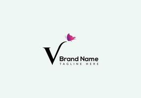 Abstract V letter modern initial butterfly lettermarks logo design vector