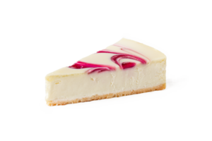 Slice of classical cheesecake new york strawberry or raspberry jam on invisible background isolated png