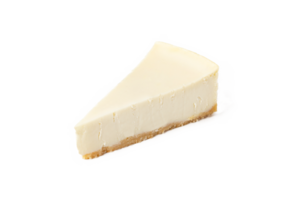 Slice of classical cheesecake new york vanilla on invisible background isolated top view png