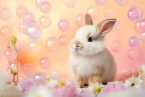 Close-up of cute rabbit with beautiful bokeh background, Generative AI photo