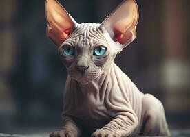 Beautiful photo Sphynx cat concept, contemporary natural and mood social background. Generative AI