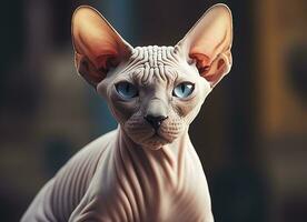 Beautiful photo Sphynx cat concept, contemporary natural and mood social background. Generative AI