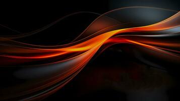 3D digital abstract dark background with red, orange and yellow light waves. Vibrant and dynamic technology backdrop with golden glowing curvy lines. AI Generated photo